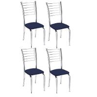 Conunto 4 Cadeiras Ipanema Cromada Para Cozinha-corino Azul - 1