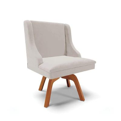 Cadeira Veludo Cinza Giratória De Madeira