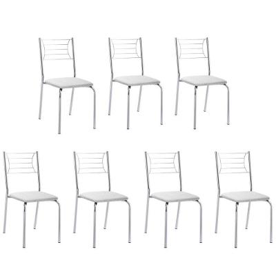 Kit 7 Cadeiras Nanda Cromada Corino Branco