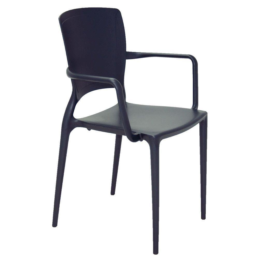 Cadeira Sofia Grafite Com Braços Encosto Fechado Em Polipropileno E Fibra De Vidro - 1