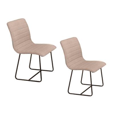 Conjunto 2 Cadeiras Cristal Base Preto Linho tramado Bege