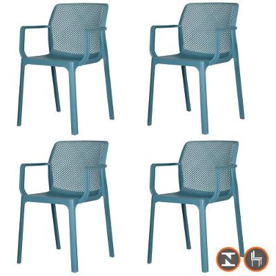 Kit 4 Cadeiras Com Braços Empilhavel Sardenha Vega Fratini Polipropileno Azul