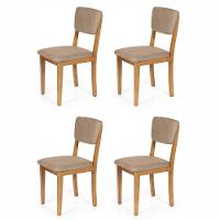 Conjunto 4 Cadeiras De Jantar Estofada Em Madeira Maciça Ella Marrom Claro - 1