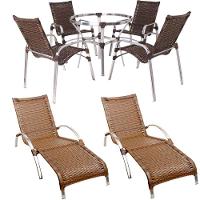 Jogo De Cadeira Alumínio E Espreguiçadeiras Com Mesa Trama Original Argila - 1