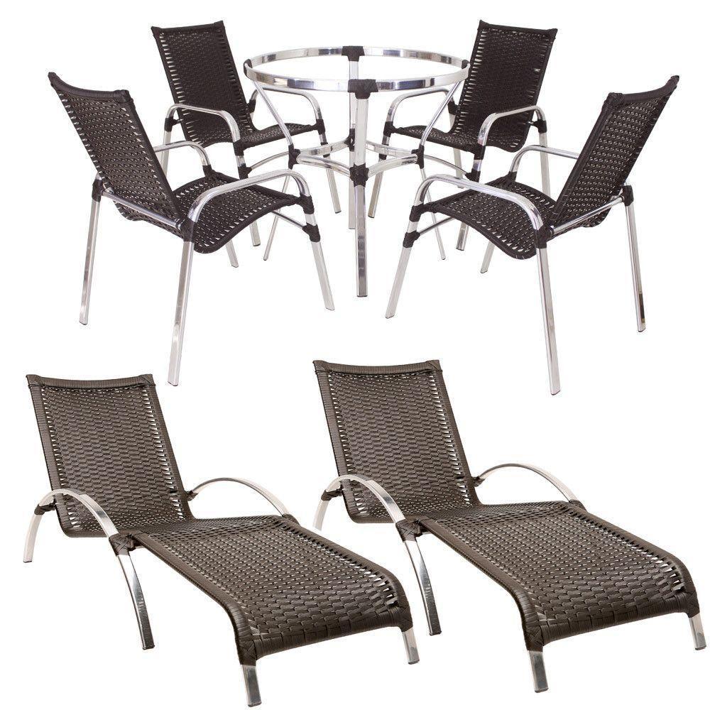 Jogo De Cadeira Alumínio E Espreguiçadeiras Com Mesa Trama Original Tabaco - 1