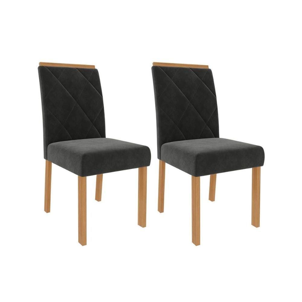 Cadeira Sala de Jantar Fernanda Madeira Kit 2 Un Madeira/Suede Chumbo - Cimol - 1