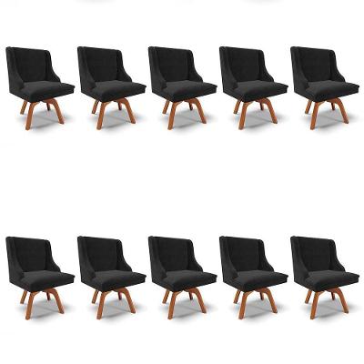 Kit 10 Cadeiras Suede Preto Giratória De Madeira