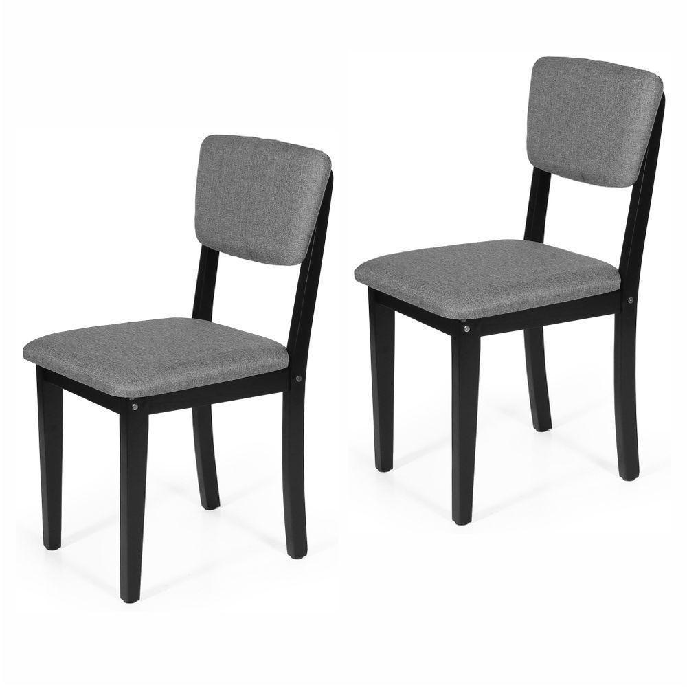 Conjunto 2 Cadeiras De Jantar Estofada Em Madeira Maciça Ella Preto/cinza Escuro - 1