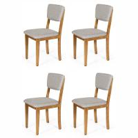 Conjunto 4 Cadeiras De Jantar Estofada Em Madeira Maciça Ella Cinza Claro - 1