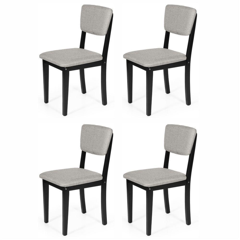 Conjunto 4 Cadeiras De Jantar Estofada Em Madeira Maciça Ella Preto/cinza Claro - 1