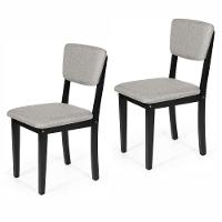 Conjunto 2 Cadeiras De Jantar Estofada Em Madeira Maciça Ella Preto/cinza Claro - 1