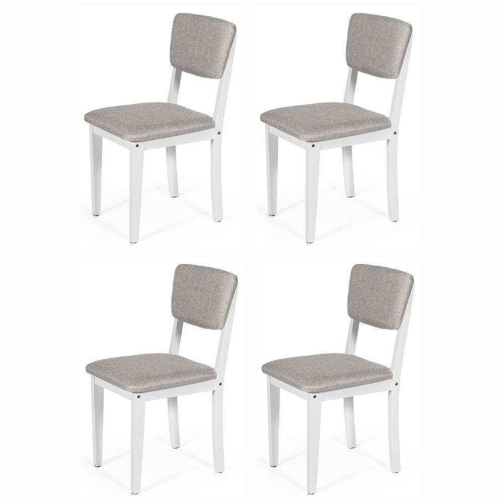 Conjunto 4 Cadeiras De Jantar Estofada Em Madeira Maciça Ella Branco/cinza Claro - 1
