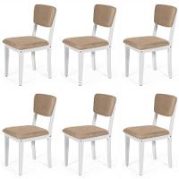 Conjunto 6 Cadeiras De Jantar Estofada Em Madeira Maciça Ella Branco/marrom Claro - 1