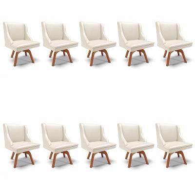 Kit 10 Cadeiras Corino Bege Giratória De Madeira