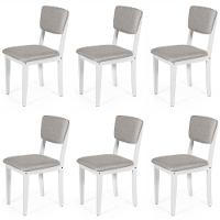 Conjunto 6 Cadeiras De Jantar Estofada Em Madeira Maciça Ella Branco/cinza Claro - 1