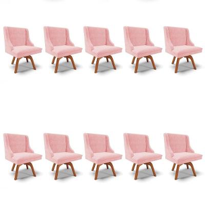 Kit 10 Cadeiras Suede Rosa Bebê Giratória De Madeira