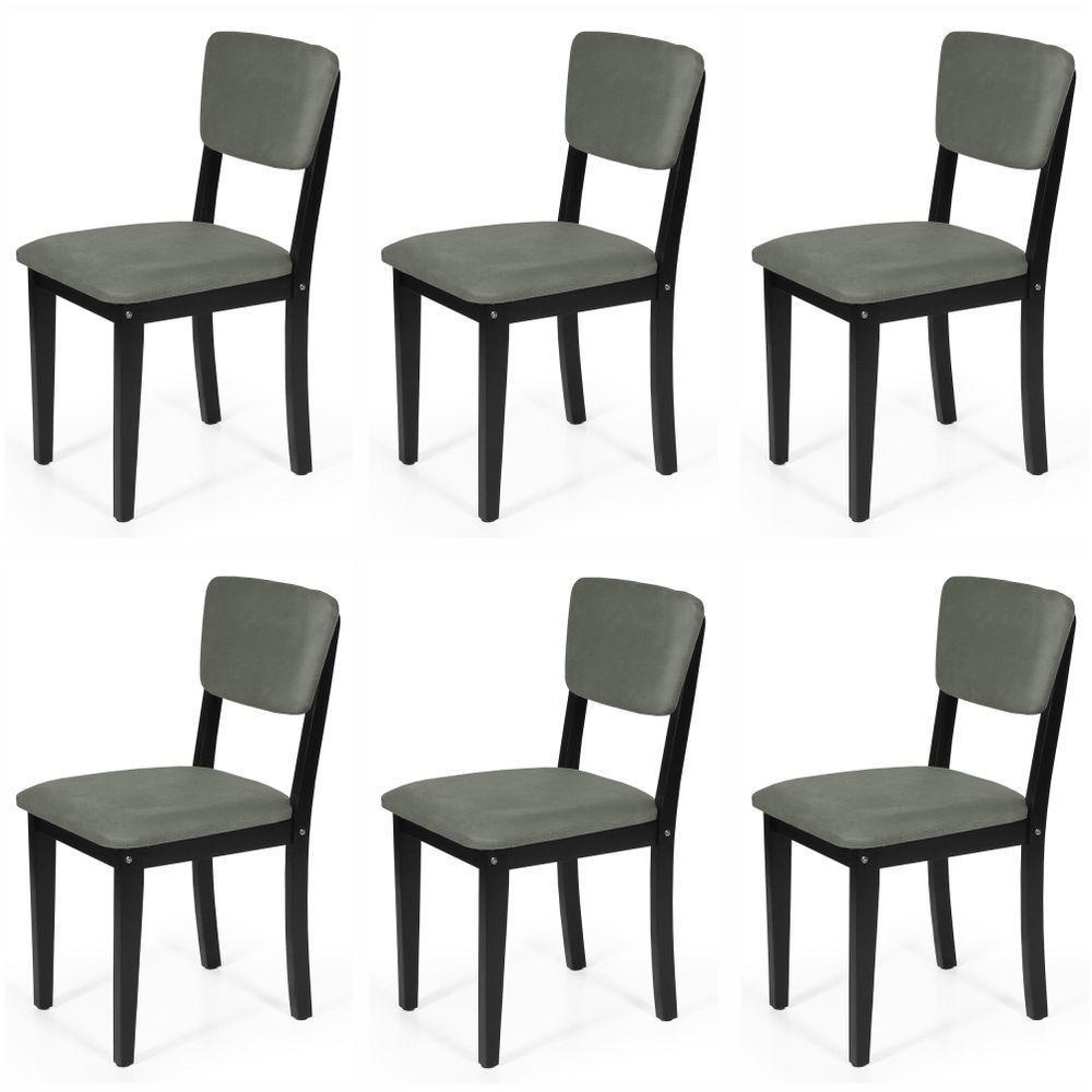 Conjunto 6 Cadeiras De Jantar Estofada Em Madeira Maciça Ella Preto/cinza - 1
