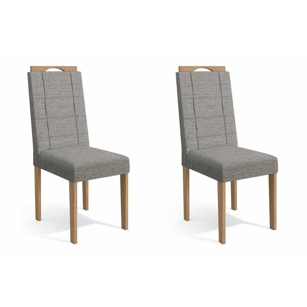 Cadeira Sala de Jantar 2CAD150 Madeira Kit 2 Un Eucalipto/Linho Cinza Mesclado - Kappesberg - 1