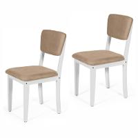 Conjunto 2 Cadeiras De Jantar Estofada Em Madeira Maciça Ella Branco/marrom Claro - 1