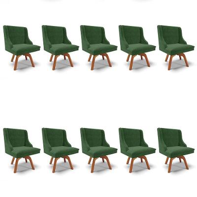 Kit 10 Cadeiras Suede Verde Giratória De Madeira