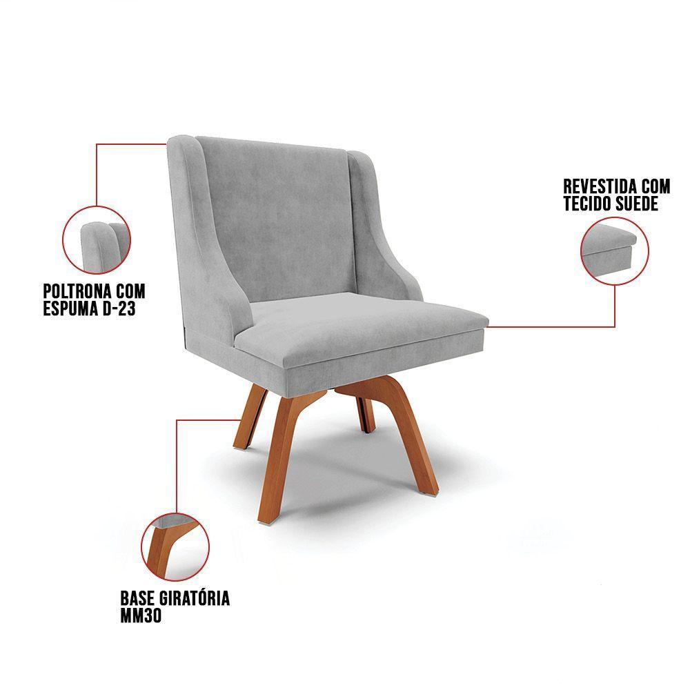 Cadeira Suede Cinza Giratória De Madeira - 3