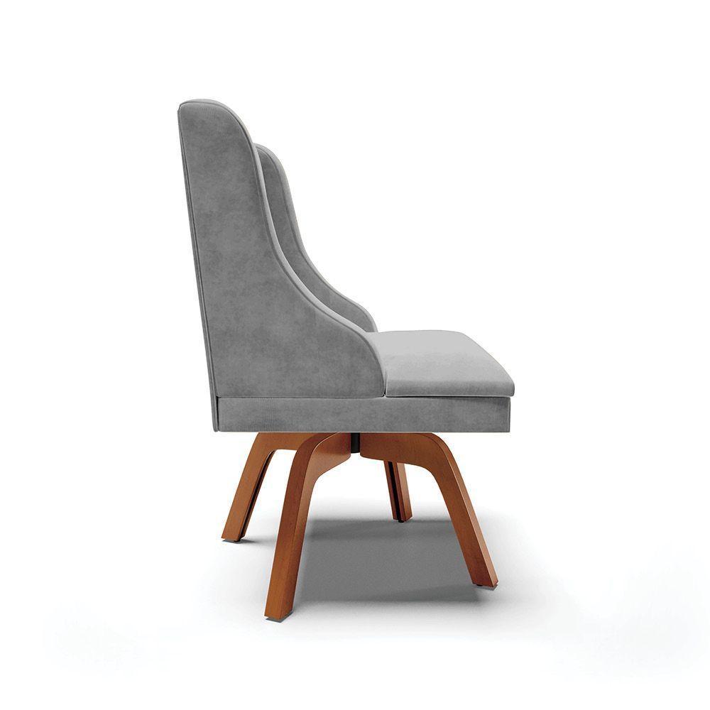 Cadeira Suede Cinza Giratória De Madeira - 5