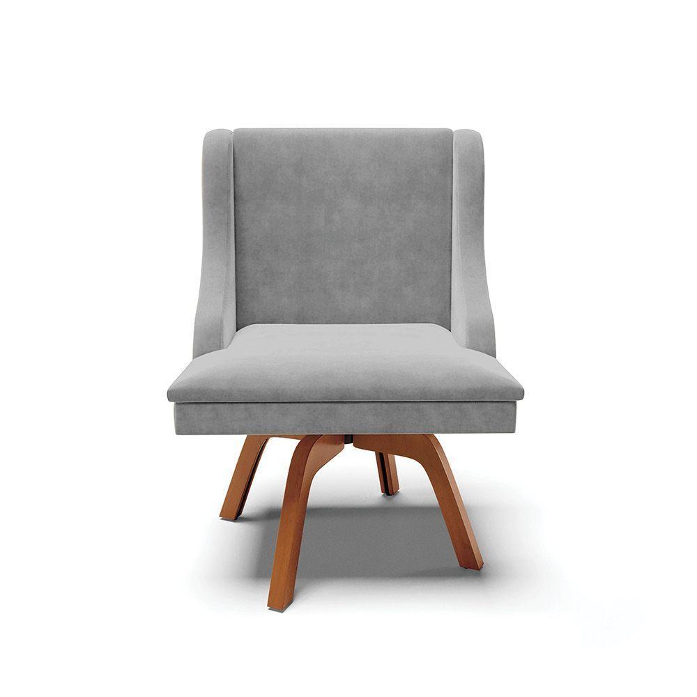 Cadeira Suede Cinza Giratória De Madeira - 6