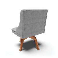 Cadeira Suede Cinza Giratória De Madeira