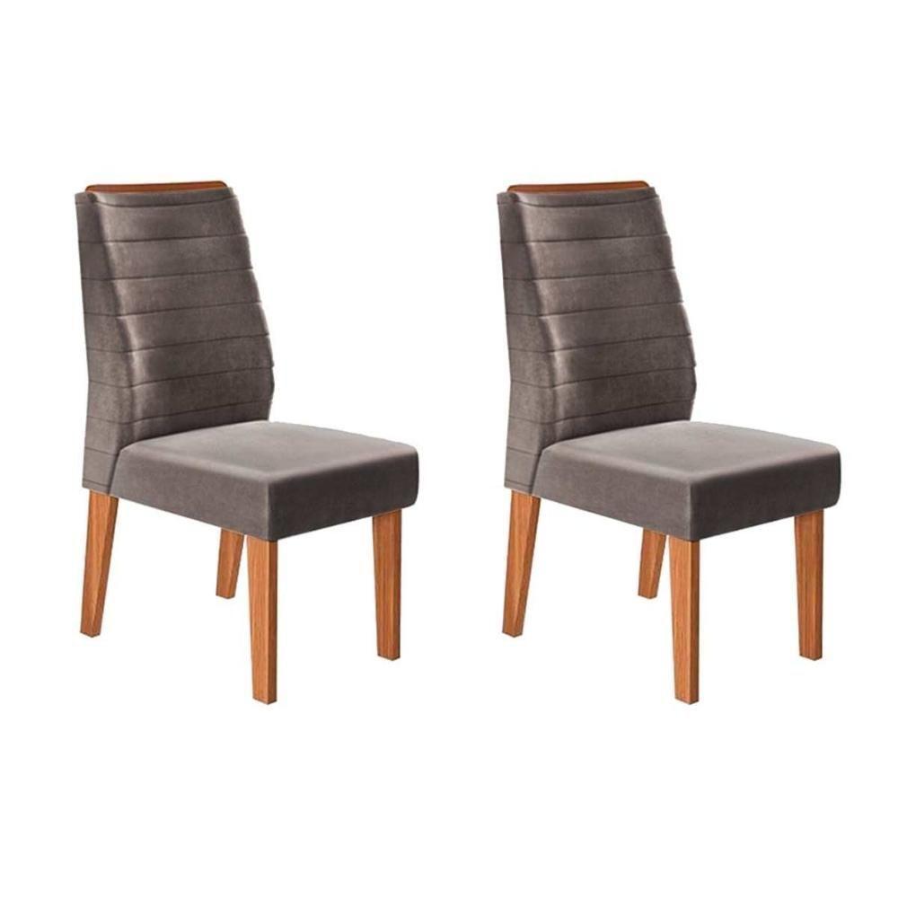 Kit 2 Cadeiras Sala Jantar Ondina  2 Un Carvalho Nobre/Veludo Pecan - DJ Móveis - 3