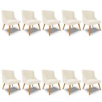 Kit 10 Cadeiras Veludo Bege Pés Palito Castanho - 1