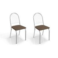 Kit 2 Cadeiras de Cozinha Noruega 2C077  2 Un Cromado/Courano Marrom - Kappesberg - 1