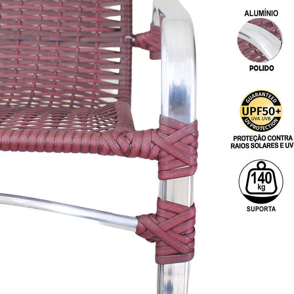 Combo 4 Cadeiras Emily 2 Espreguiçadeiras Catar c/1 Mesa de Centro Garden p/ Área Piscina Vinho Dark - 2