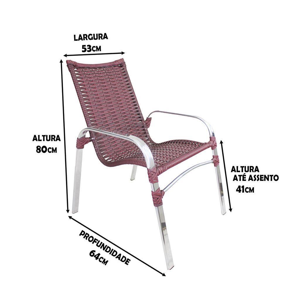 Combo 4 Cadeiras Emily 2 Espreguiçadeiras Catar c/1 Mesa de Centro Garden p/ Área Piscina Vinho Dark - 3