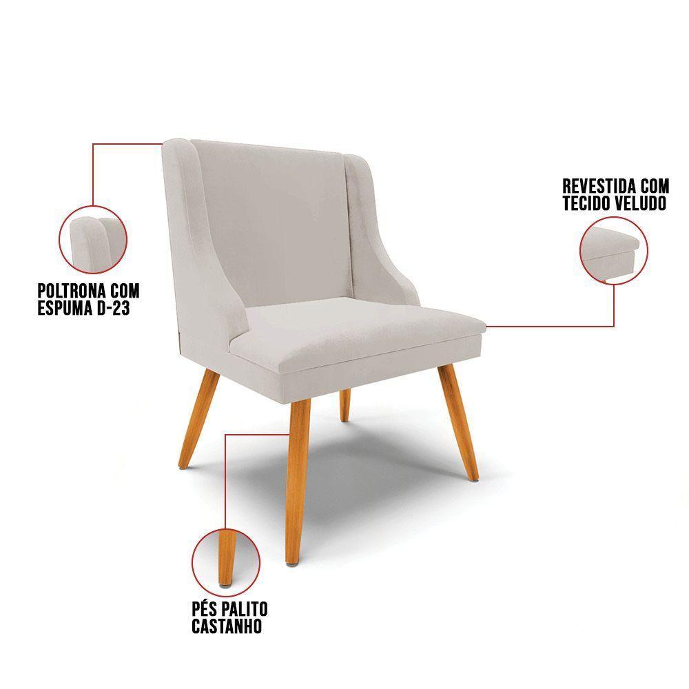 Kit 10 Cadeiras Veludo Cinza Pés Palito Castanho - 4