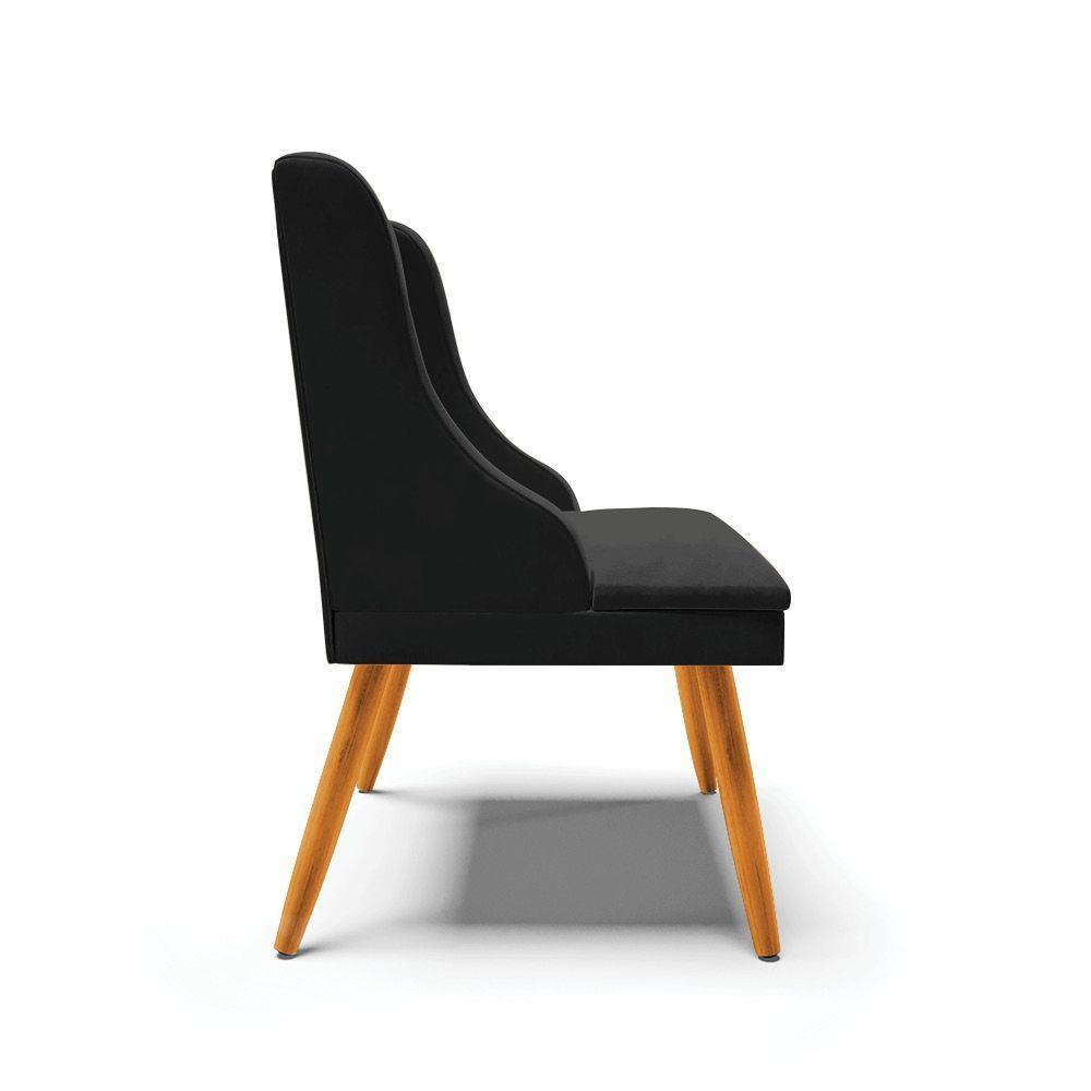 Kit 04 Cadeiras Veludo Preto Pés Palito Castanho - 6