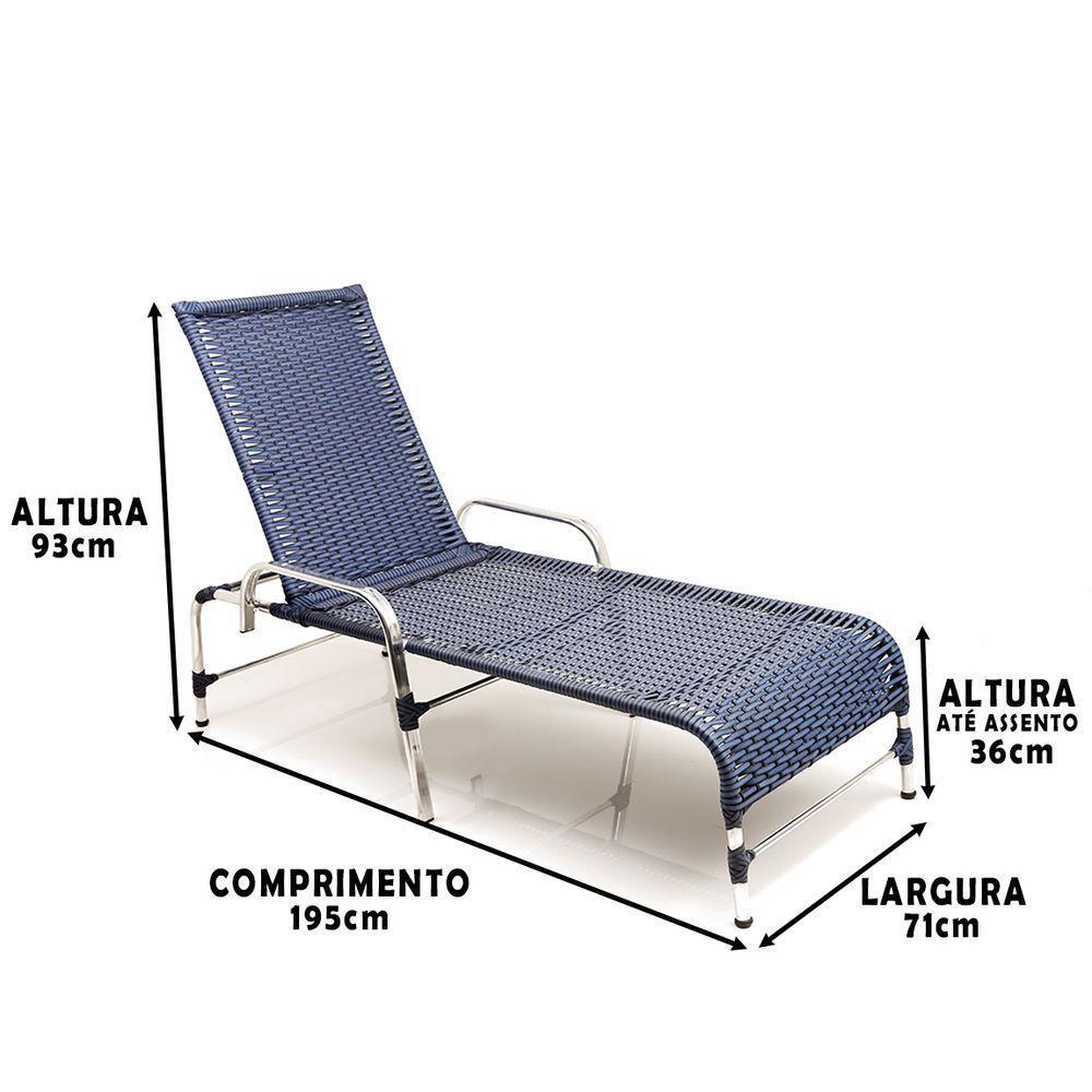 Conjunto De 4 Cadeiras Emily 2 Espreguiçadeiras Azul Dark - 4