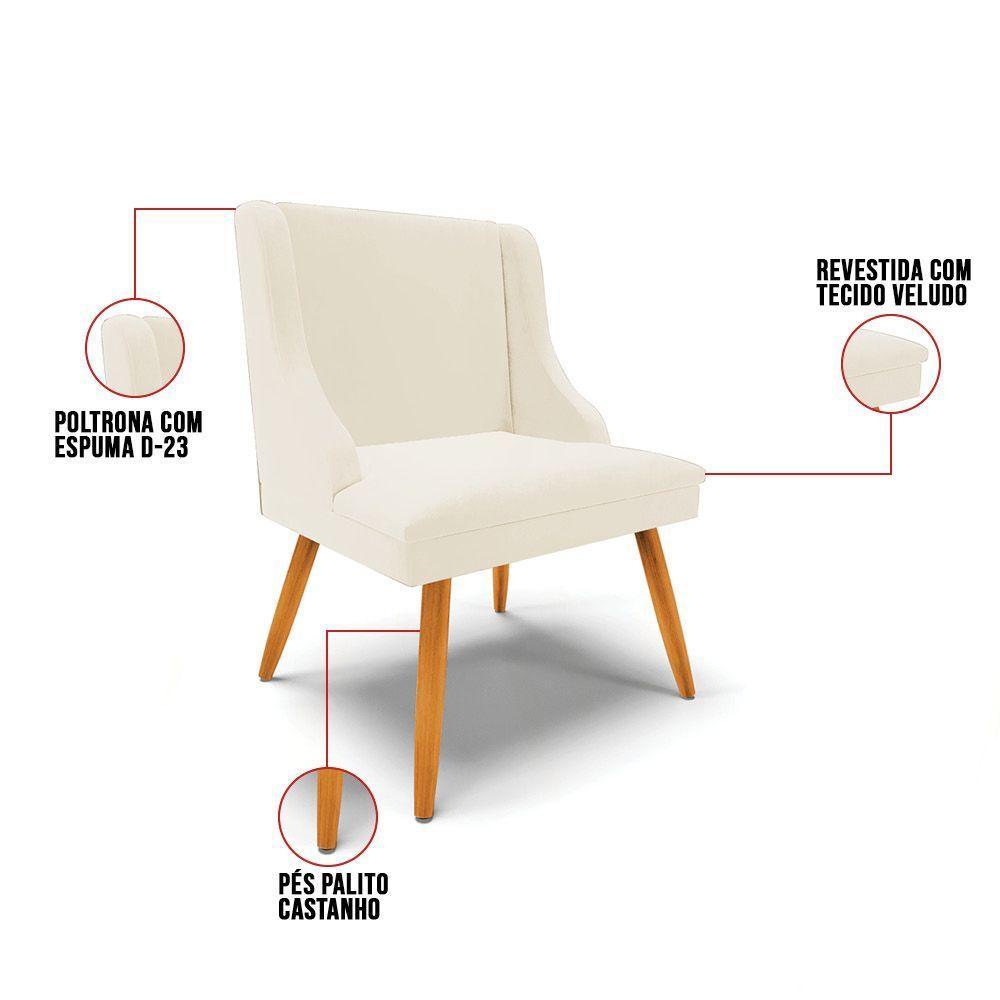 Kit 02 Cadeiras Veludo Bege Pés Palito Castanho - 4