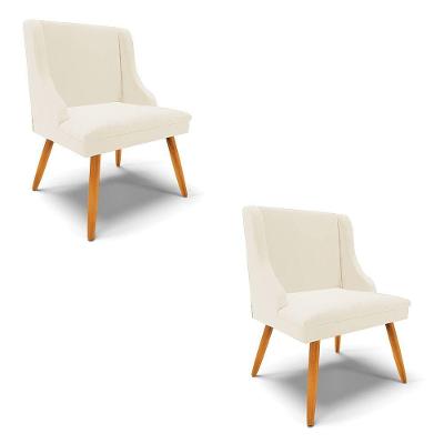 Kit 02 Cadeiras Veludo Bege Pés Palito Castanho