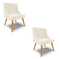 Kit 02 Cadeiras Veludo Bege Pés Palito Castanho - 1