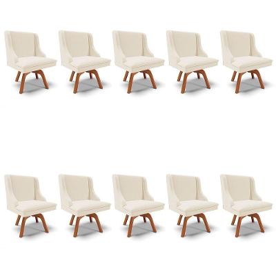 Kit 10 Cadeiras Linho Grosso Bege Giratória De Madeira