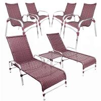Jogo Com 4 Cadeiras Emily 2 Espreguiçadeiras Vinho Dark - 1