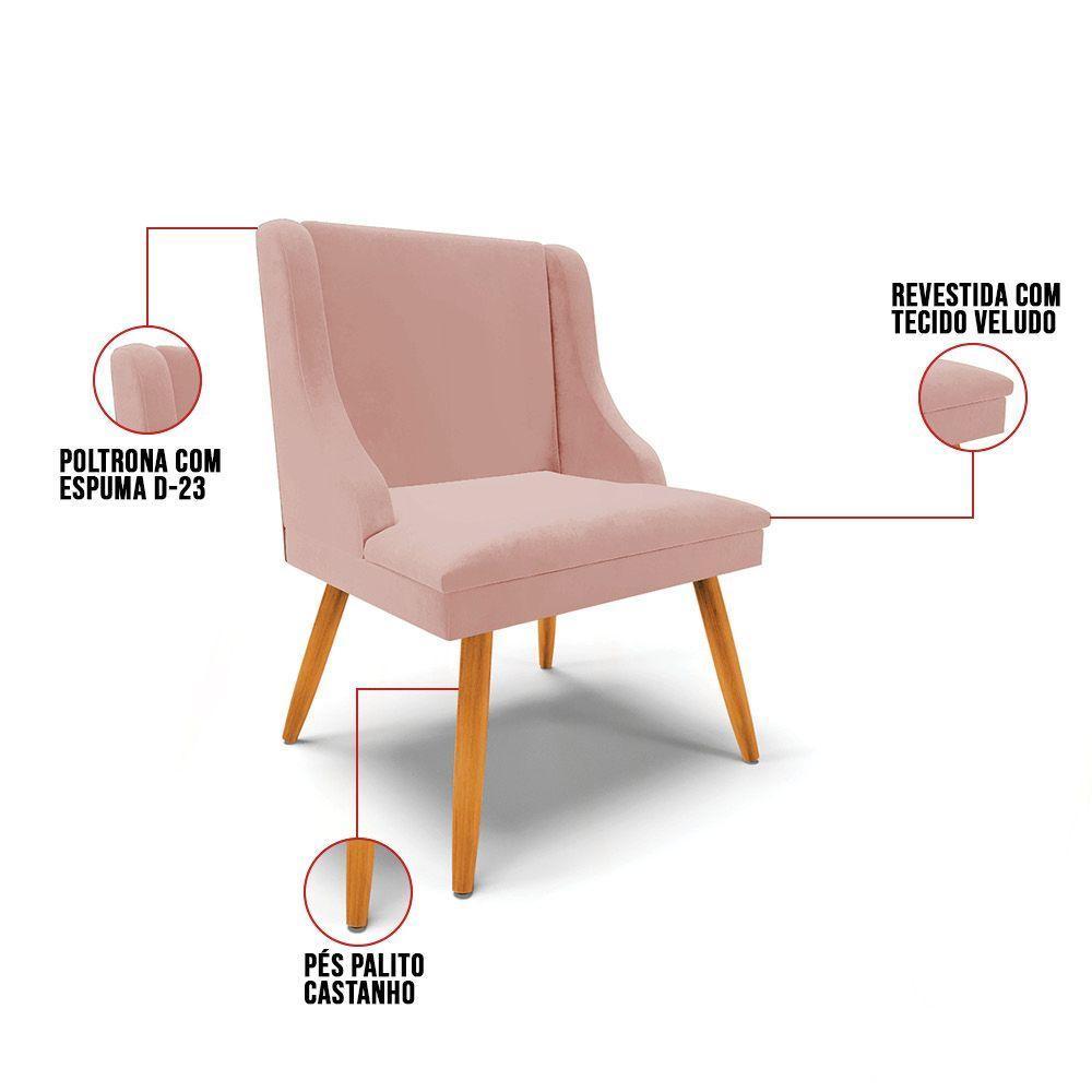 Kit 10 Cadeiras Veludo Rosê Pés Palito Castanho - 4