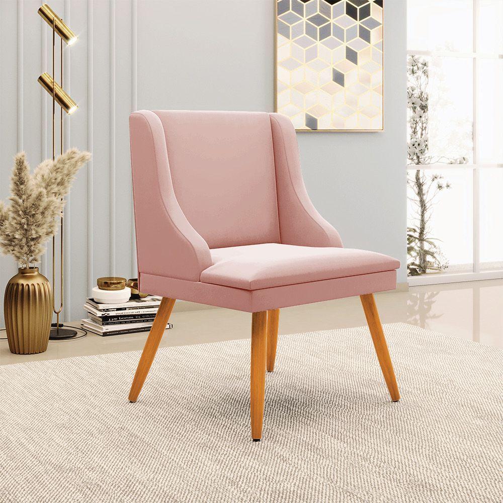 Kit 10 Cadeiras Veludo Rosê Pés Palito Castanho - 9