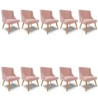 Kit 10 Cadeiras Veludo Rosê Pés Palito Castanho - 1