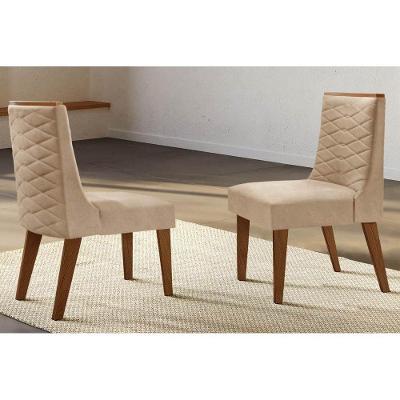 Cadeira Sala de Jantar Dafne Luxo Kit Imbuia Linho Bouclê Creme