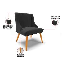 Kit 10 Cadeiras Veludo Preto Pés Palito Castanho