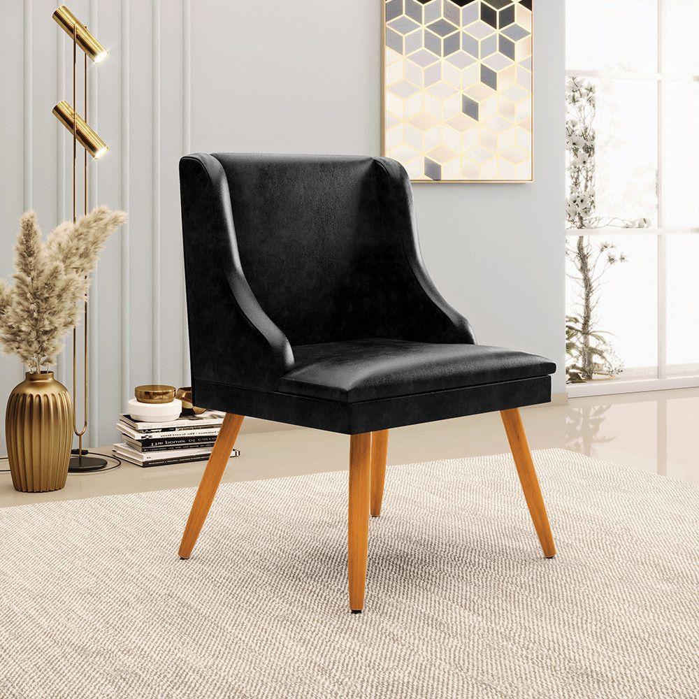 Kit 10 Cadeiras Corano Preto Pés Palito Castanho - 9