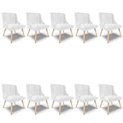 Kit 10 Cadeiras Corano Branco Pés Palito Natural