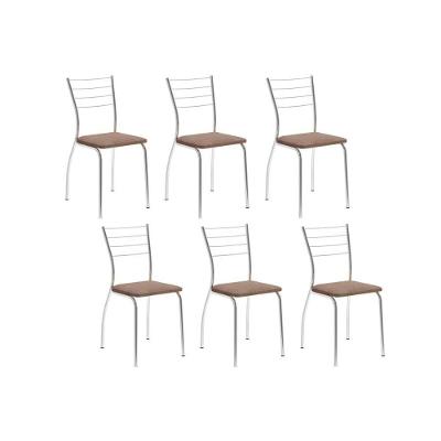 Cadeira Sala de Jantar 1700 Kit 6 Un Cromado Suede Conhaque