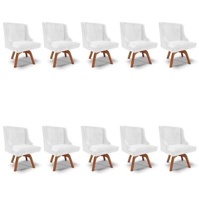 Kit 10 Cadeiras Corano Branco Giratória De Madeira